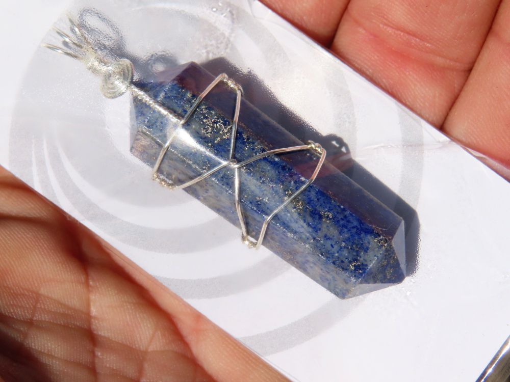 Polished Double Terminated Lapis Lazuli Crystals with Silver Wire Wrapped Pendant  - sold per piece - From South Africa - TopRock