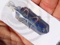 Polished Double Terminated Lapis Lazuli Crystals with Silver Wire Wrapped Pendant  - sold per piece - From South Africa - TopRock