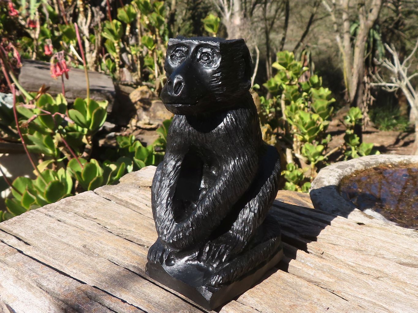 Polished  Black Soapstone Baboon Carving x 1 From Zimbabwe - Toprock Gemstones and Minerals 