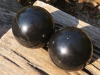 Polished Black Basalt Spheres x 2 From Madagascar - Toprock Gemstones and Minerals 