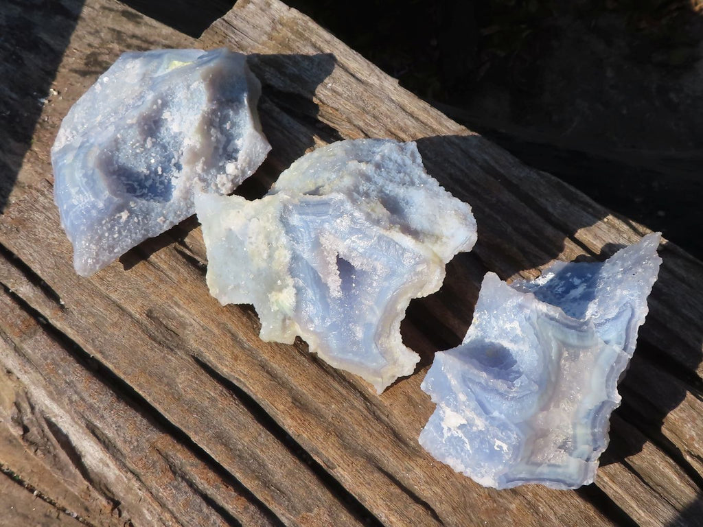 Natural Etched Blue Chalcedony Specimens  x 3 From Nsanje, Malawi - Toprock Gemstones and Minerals 