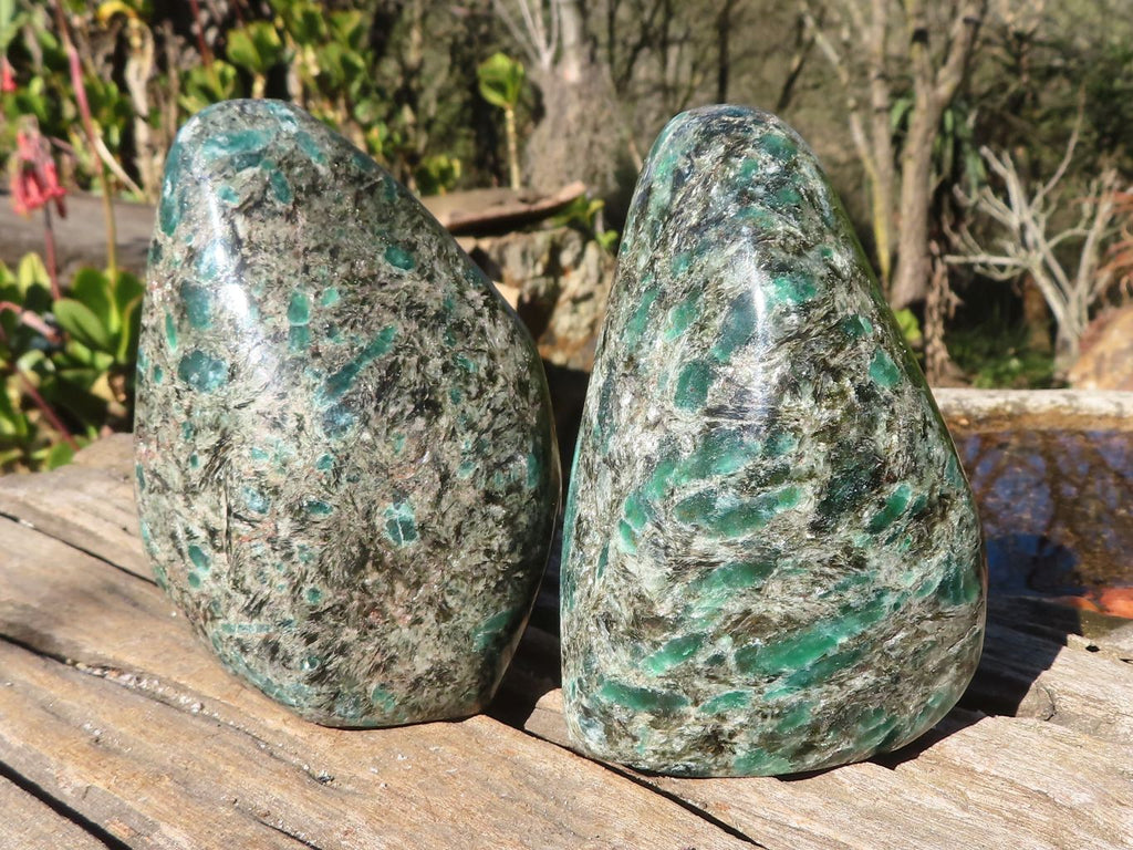 Polished Emerald Mica In Matrix Standing Free Forms x 2 From Mutoko, Zimbabwe - Toprock Gemstones and Minerals 