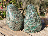 Polished Emerald Mica In Matrix Standing Free Forms x 2 From Mutoko, Zimbabwe - Toprock Gemstones and Minerals 