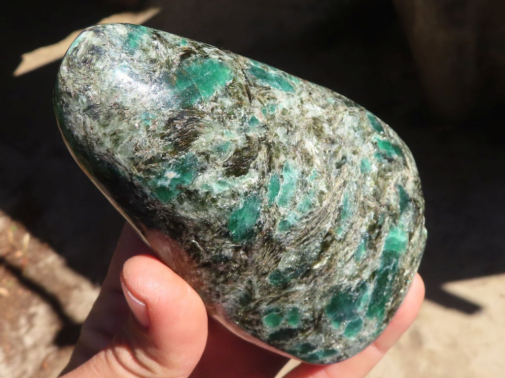 Polished Emerald Mica In Matrix Standing Free Forms x 2 From Mutoko, Zimbabwe - Toprock Gemstones and Minerals 