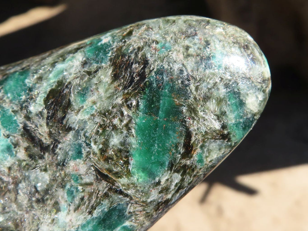Polished Emerald Mica In Matrix Standing Free Forms x 2 From Mutoko, Zimbabwe - Toprock Gemstones and Minerals 