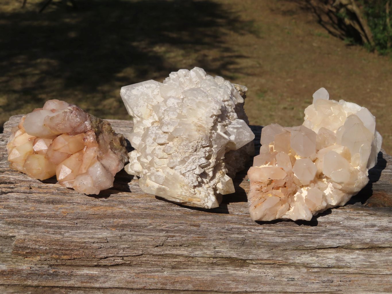 Natural Trio of Quartz Clusters with Mixed Colour Hues x 3 From Madagascar - TopRock