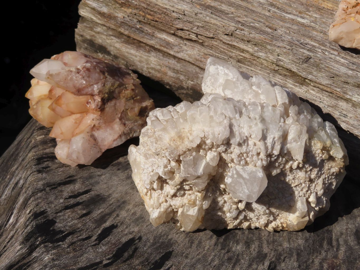 Natural Trio of Quartz Clusters with Mixed Colour Hues x 3 From Madagascar - TopRock