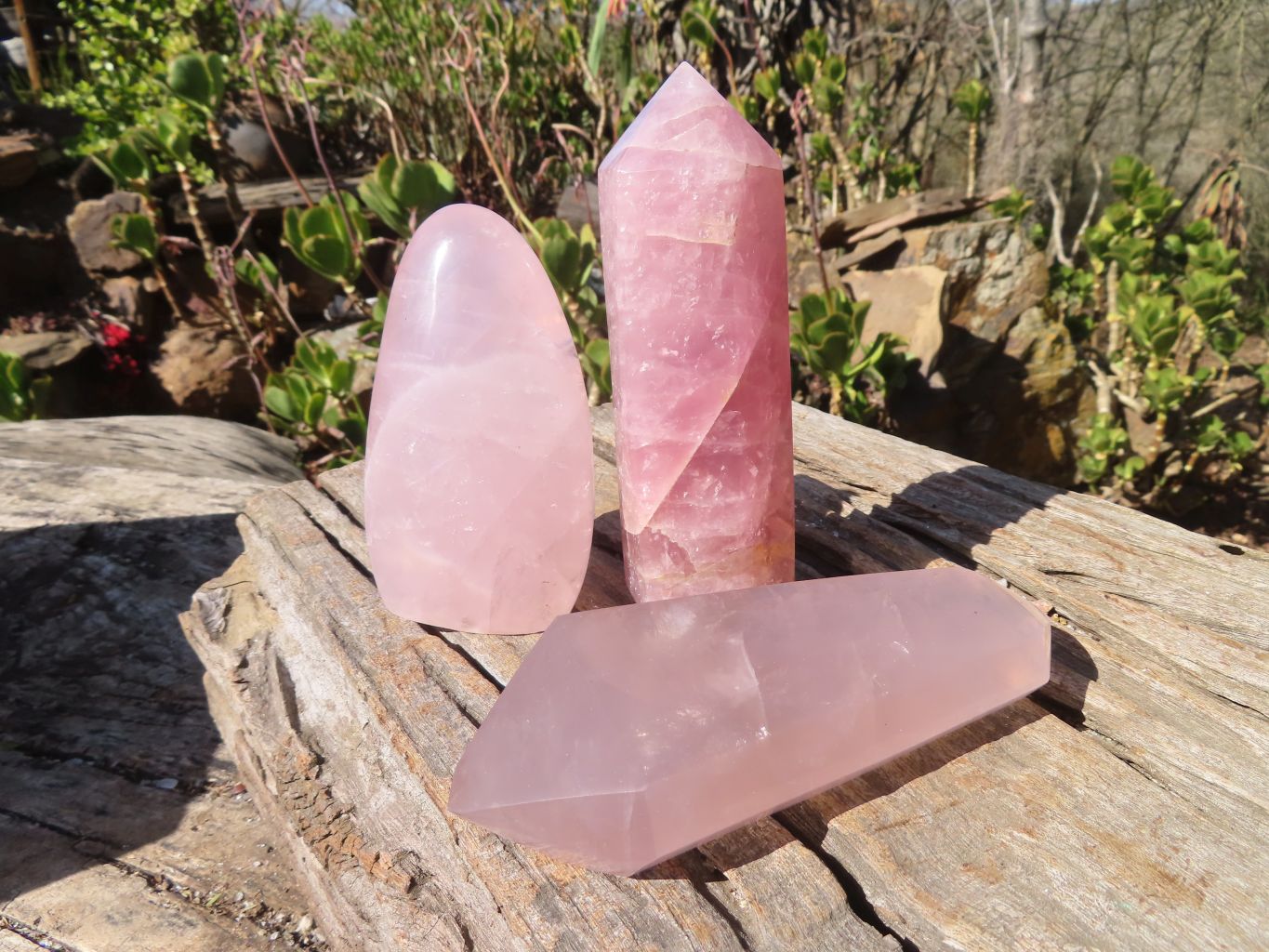 Polished Pink Rose Quartz Points & Standing Free Form x 3 From Antsirabe, Madagascar - Toprock Gemstones and Minerals 