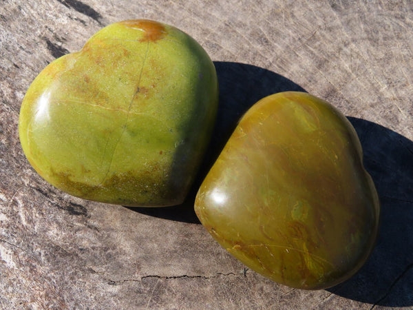 Polished Rich Darker Green Opal Hearts x 6 From Madagascar - TopRock