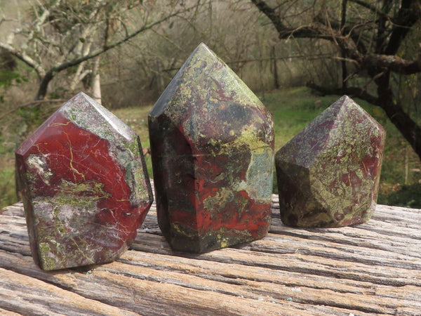 Polished Bastite (Epidote & Piedmontite) Dragon Blood Stone Points  x 3 From Tshipise, South Africa - TopRock
