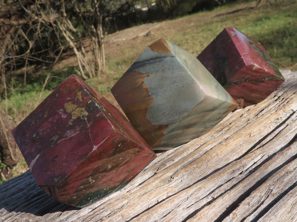 Polished Polychrome & Ocean Jasper Cubes (Corners Cut To Stand) x 3 From Madagascar - TopRock