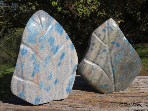 Polished Blue Spotted Spinel Quartzite Leaf Standing Free Forms  x 2 From Madagascar - TopRock