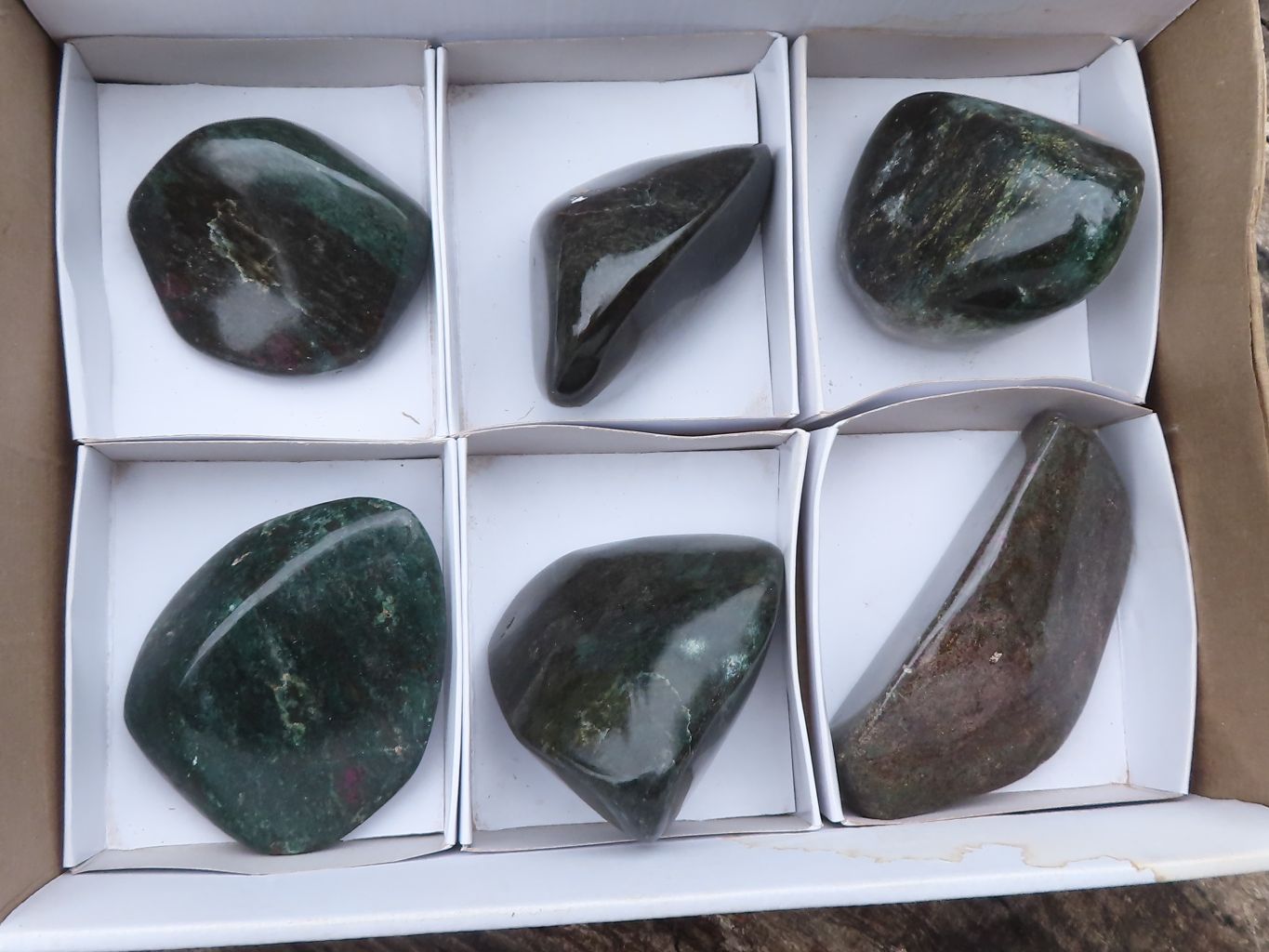 Polished Fluorescent Ruby Corundum In Chrome Verdite Free Forms x 6 From Zimbabwe - TopRock