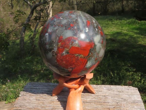 Polished XXXL RARE Bloodstone Sphere (Seftonite) With Stand x 2 From Swaziland - TopRock