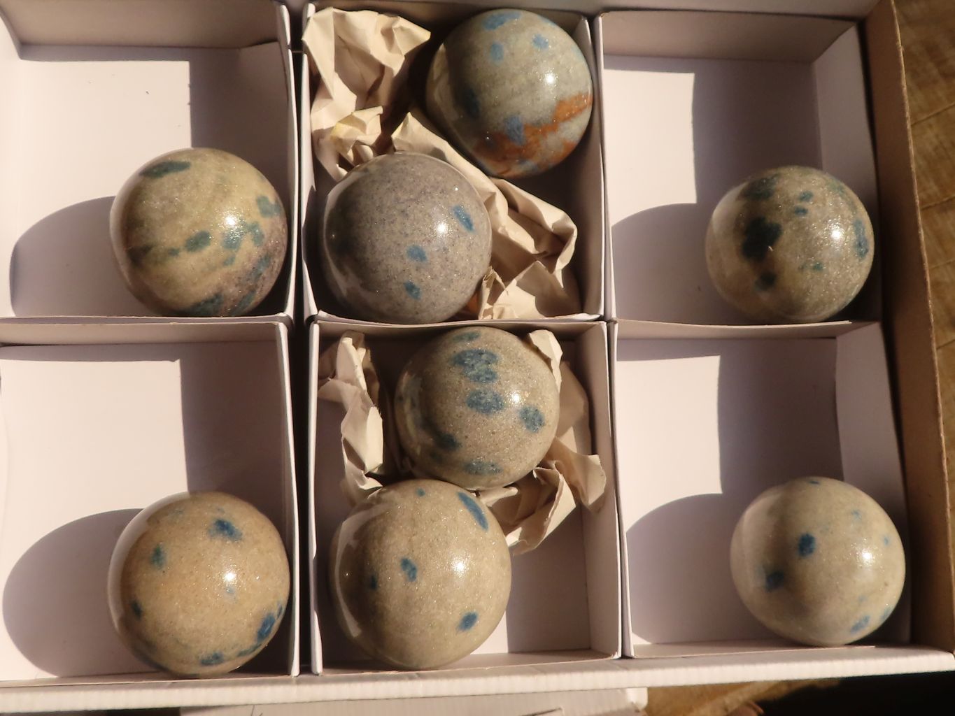 Polished Blue Spotted Spinel Quartz Spheres x 8 From Madagascar - Toprock Gemstones and Minerals 