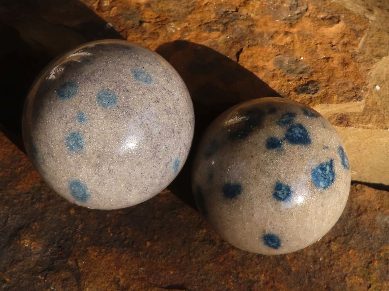 Polished Blue Spotted Spinel Quartz Spheres x 8 From Madagascar - Toprock Gemstones and Minerals 