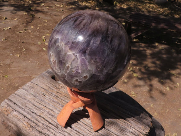 Polished XXL Flower Amethyst Sphere & Palisandre Rosewood Stand  x 1 From Madagascar - TopRock