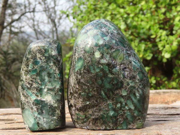 Polished Rare Emerald In Matrix Standing Free Forms  x 2 From Sandawana, Zimbabwe