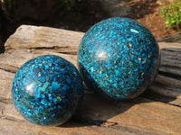 Polished Conglomerate Chrysocolla Spheres  x 2 From Congo - Toprock Gemstones and Minerals 