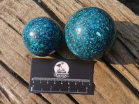 Polished Conglomerate Chrysocolla Spheres  x 2 From Congo - Toprock Gemstones and Minerals 