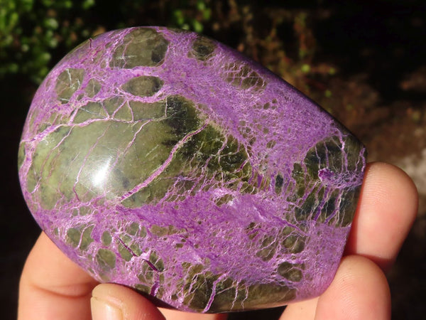 Polished Stichtite & Serpentine Standing Free Forms With Silky Purple Threads  x 4 From Barberton, South Africa