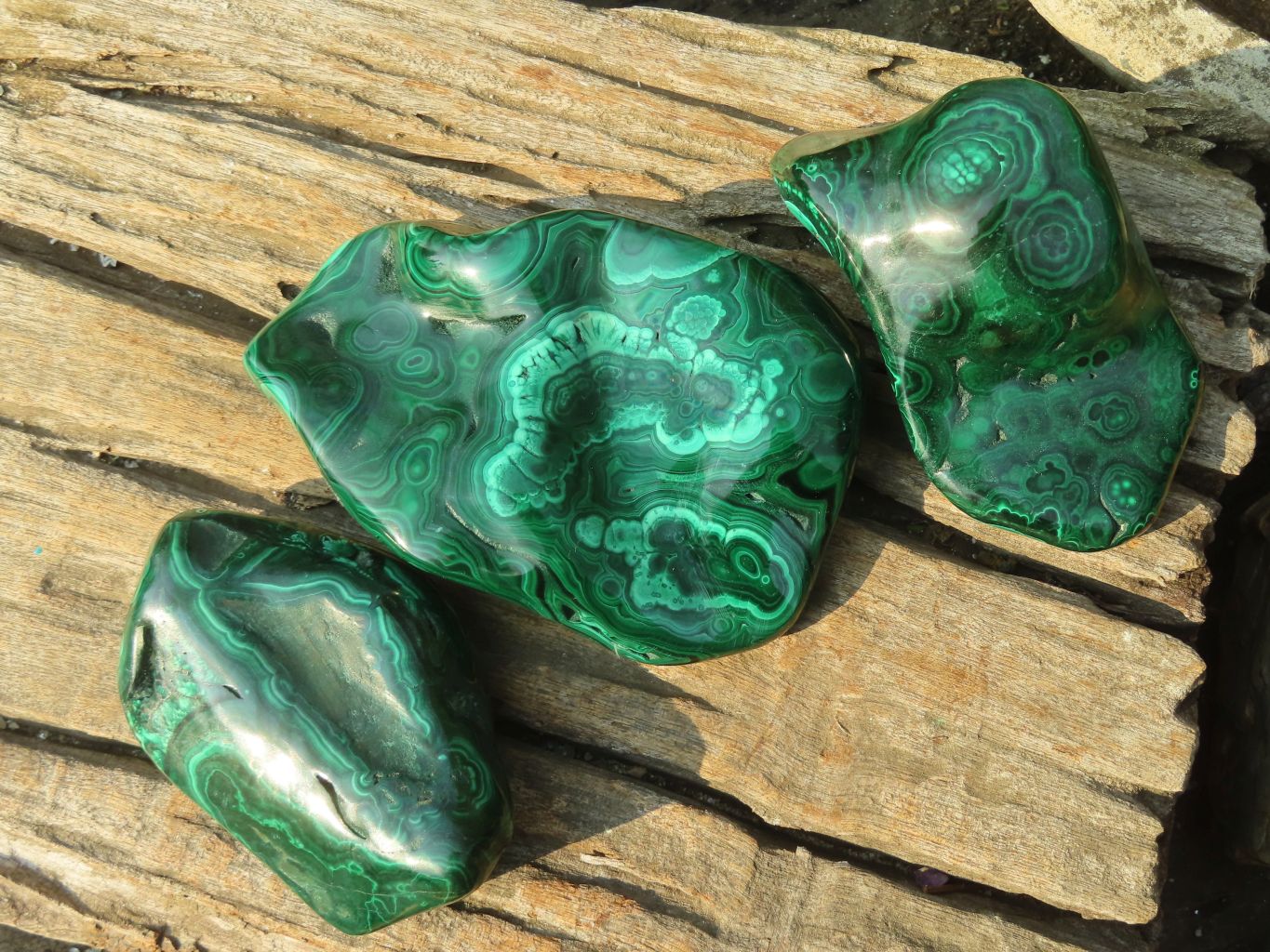 Polished Malachite Free Forms x 3 From Kolwezi, Congo - Toprock Gemstones and Minerals 