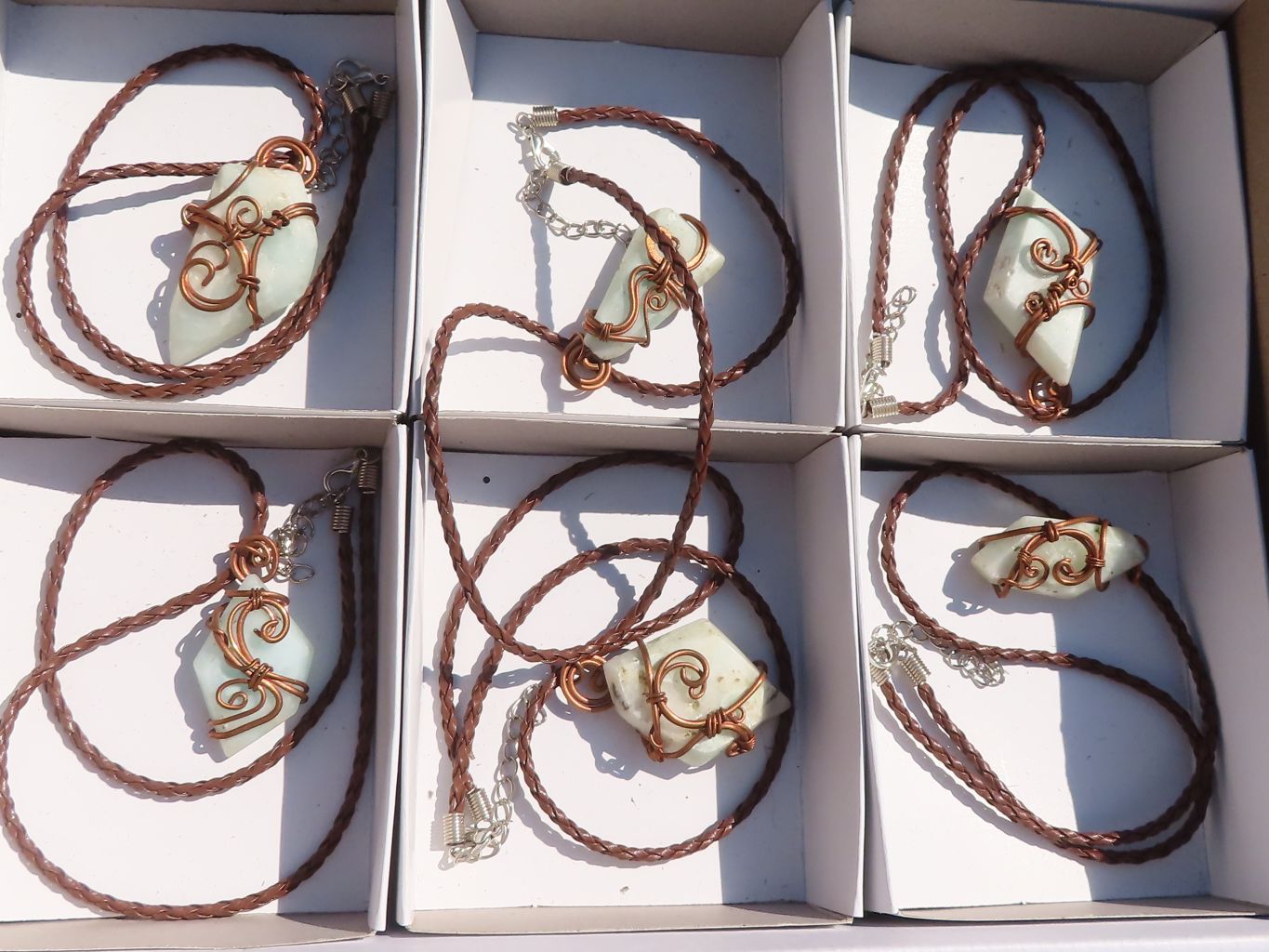Polished Mixed Copper Wire Wrapped Jewellery Pendants x 6 From Congo - Toprock Gemstones and Minerals 