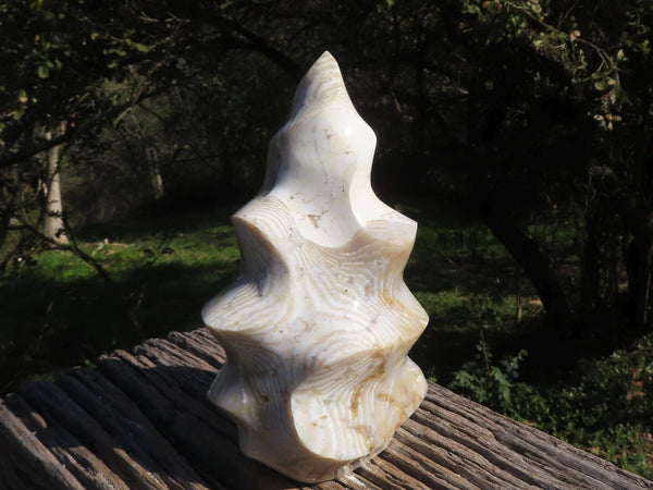 Polished Groovy White Agate Flame Sculpture With Stunning Banding  x 1 From Madagascar - TopRock