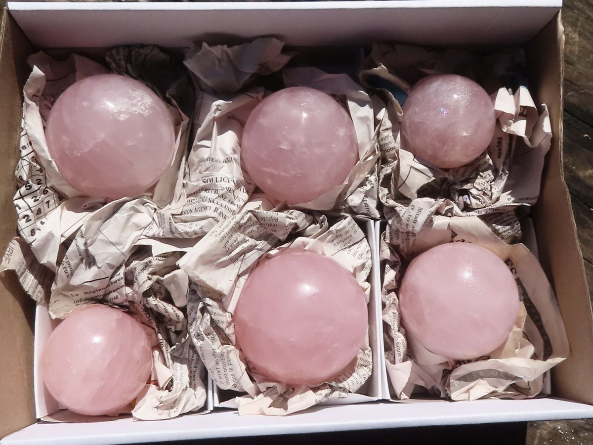 Polished Pink Star Rose Quartz Spheres  x 6 From Madagascar - TopRock