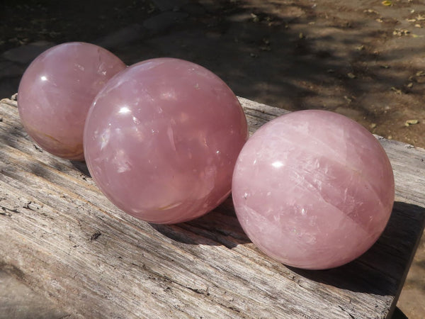 Polished Large Gemmy Pink Star Rose Quartz Spheres x 3 From Ambatondrazaka, Madagascar - TopRock