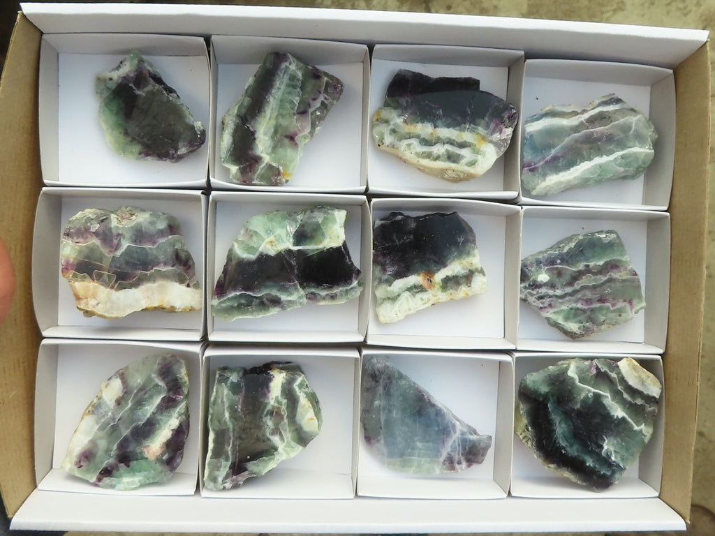 Polished  Watermelon Fluorite Slices  x 12 From Uis, Namibia - Toprock Gemstones and Minerals 