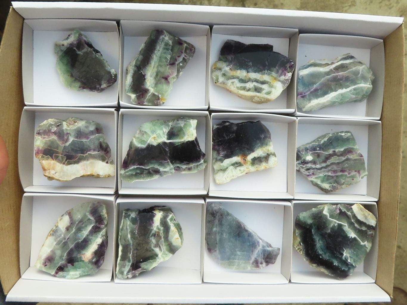 Polished  Watermelon Fluorite Slices  x 12 From Uis, Namibia - Toprock Gemstones and Minerals 