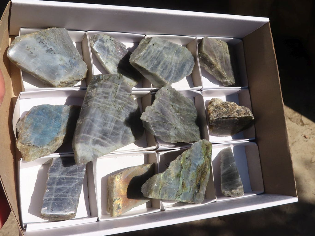 Polished One Side Polished Purple Flash Labradorite Slabs  x 12 From Tulear, Madagascar - Toprock Gemstones and Minerals 
