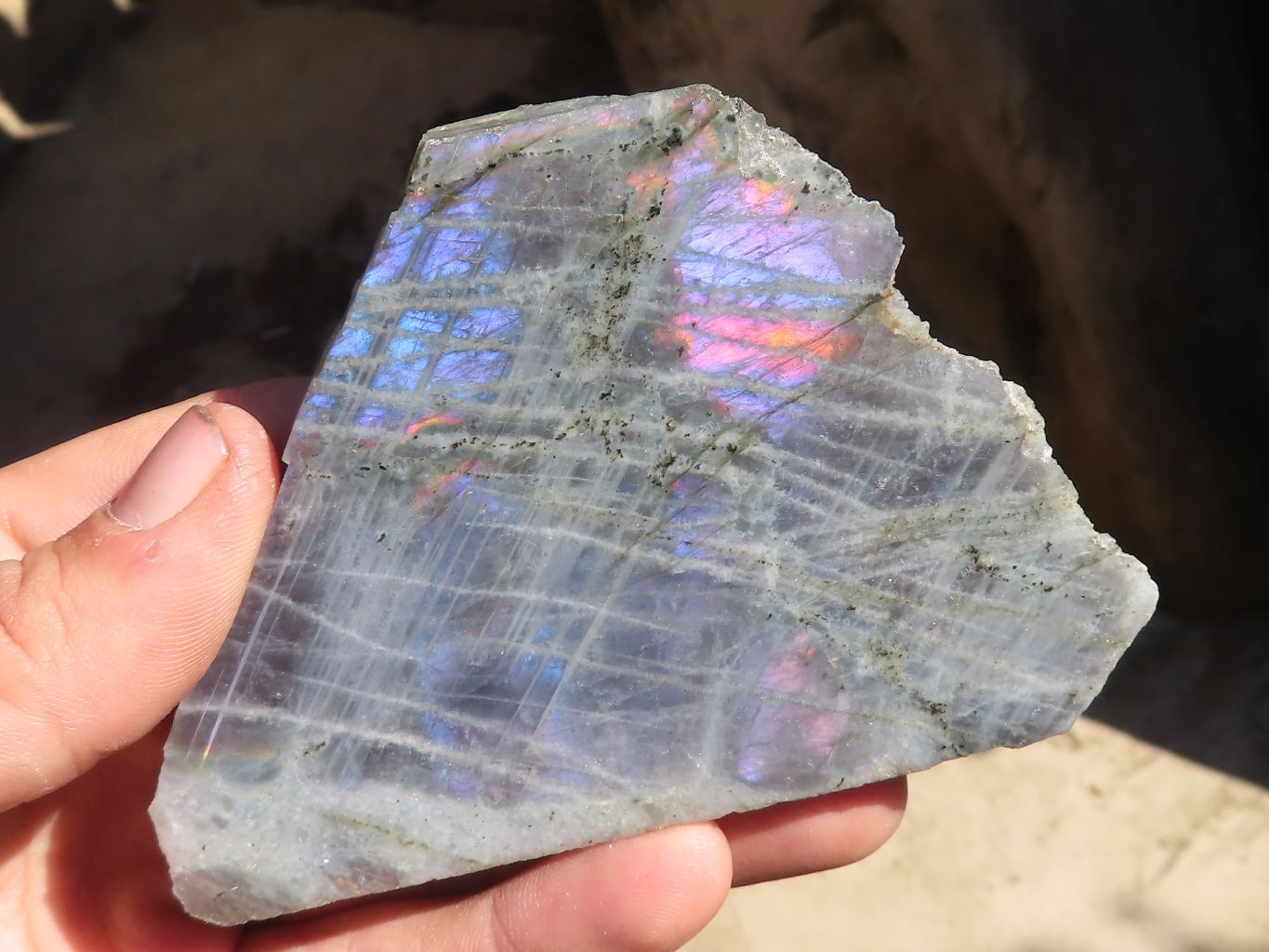 Polished One Side Polished Purple Flash Labradorite Slabs  x 12 From Tulear, Madagascar - Toprock Gemstones and Minerals 