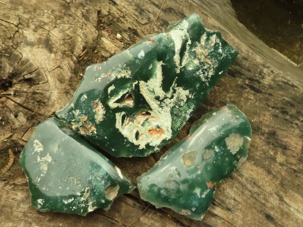Polished Green Mtorolite / Emerald Chrome Chrysoprase Slices  x 3 From Zimbabwe - TopRock