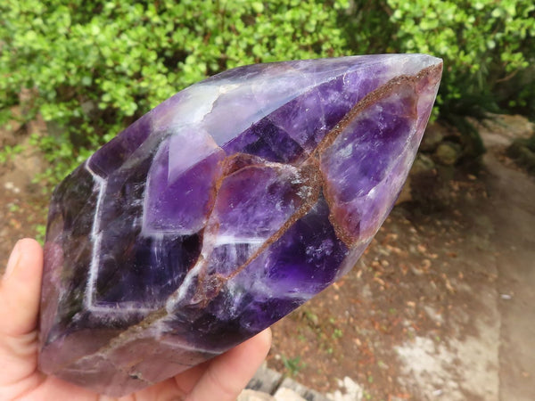 Polished Chevron Amethyst Standing Free Form x 1 From Zambia - Toprock Gemstones and Minerals 