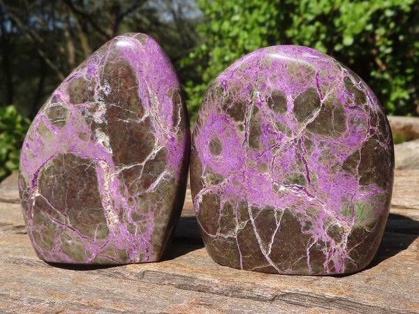 Polished Stichtite & Serpentine Standing Free Forms With Silky Purple Threads  x 6 From Barberton, South Africa