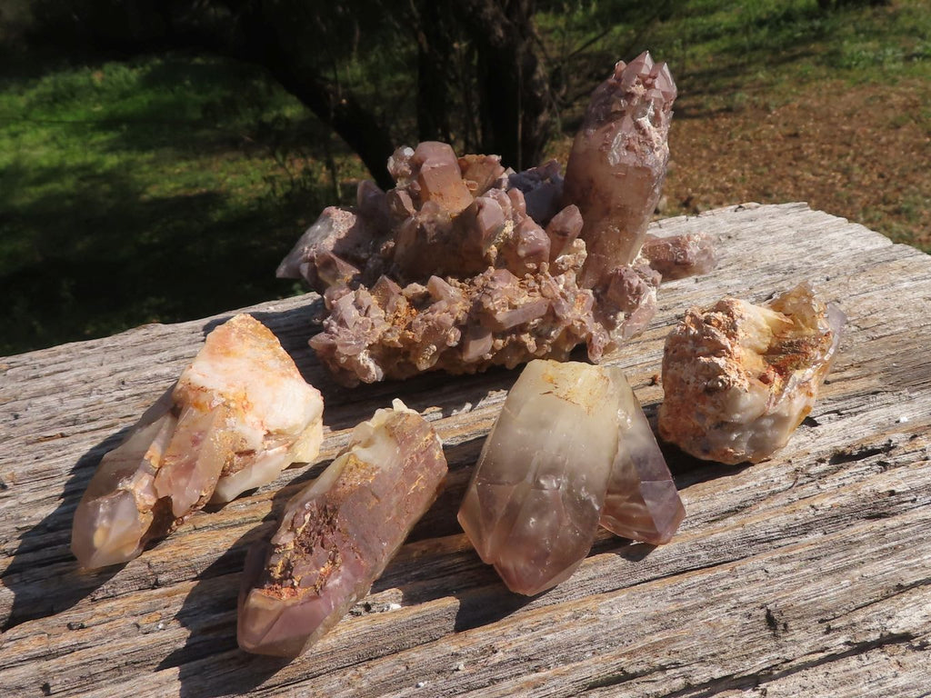 Natural Red Hematoid Phantom Quartz Clusters / Crystals  x 5 From Karoi, Zimbabwe - TopRock