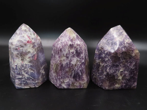 Polished Lepidolite Crystal Points One With Pink Tourmaline x 3 From Madagascar - TopRock