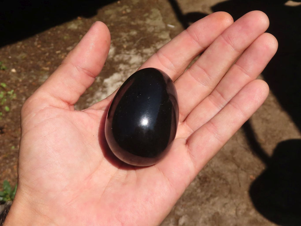 Polished Black Basalt Eggs  x 6 From Antsirabe, Madagascar - Toprock Gemstones and Minerals 