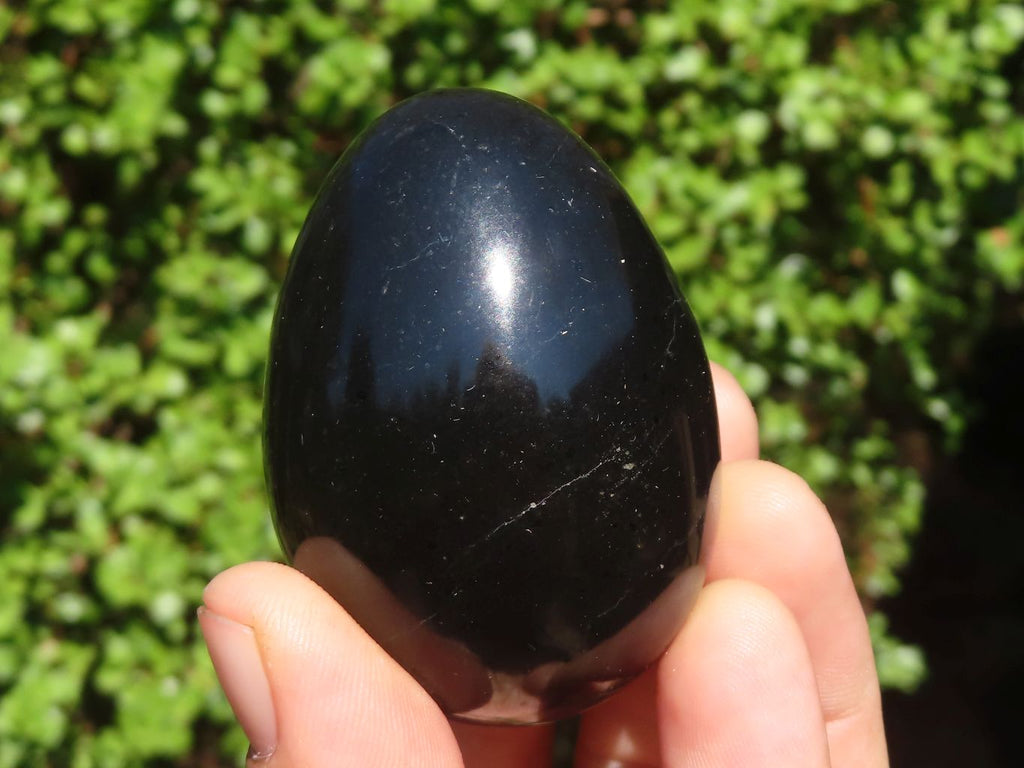 Polished Black Basalt Eggs  x 6 From Antsirabe, Madagascar - Toprock Gemstones and Minerals 