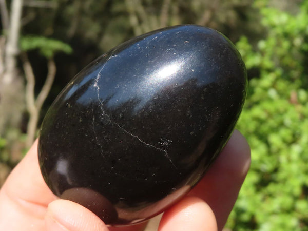 Polished Black Basalt Eggs  x 6 From Antsirabe, Madagascar - Toprock Gemstones and Minerals 