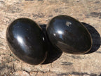 Polished Black Basalt Eggs  x 6 From Antsirabe, Madagascar - Toprock Gemstones and Minerals 