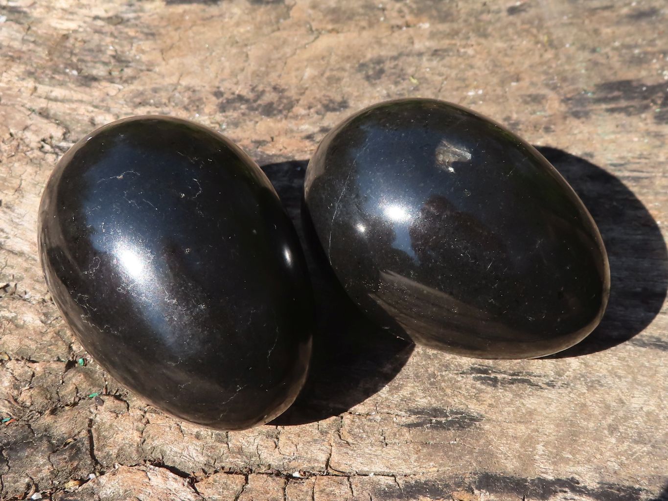 Polished Black Basalt Eggs  x 6 From Antsirabe, Madagascar - Toprock Gemstones and Minerals 