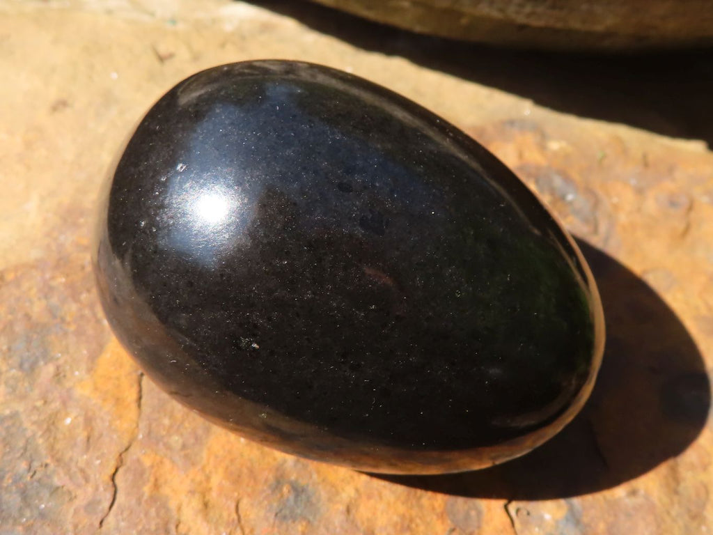 Polished Black Basalt Eggs  x 6 From Antsirabe, Madagascar - Toprock Gemstones and Minerals 