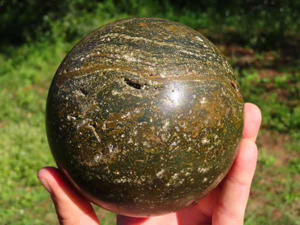 Polished Large Green Ocean Jasper Sphere with vugs  x 1 From Madagascar - TopRock