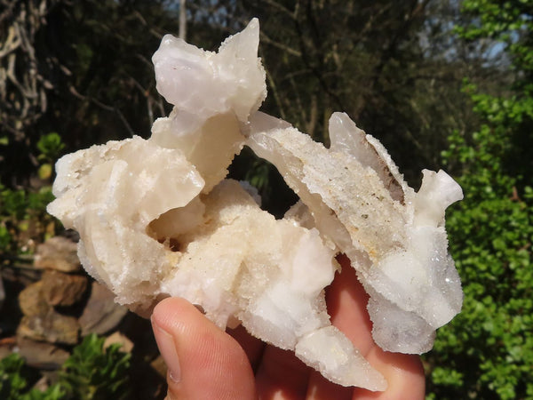 Natural Drusi Quartz Coated Fluorescent Peach Calcite Crystal Specimens  x 6 From Alberts Mountain, Lesotho