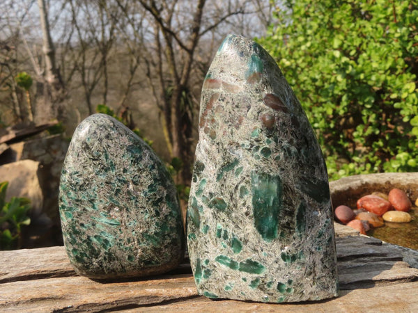 Polished Rare Emerald Mica In Matrix Standing Free Forms x 2 From Mutoko, Zimbabwe - Toprock Gemstones and Minerals 