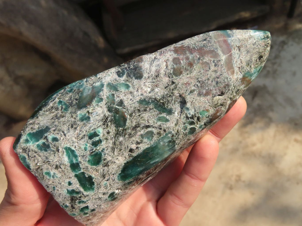 Polished Rare Emerald Mica In Matrix Standing Free Forms x 2 From Mutoko, Zimbabwe - Toprock Gemstones and Minerals 