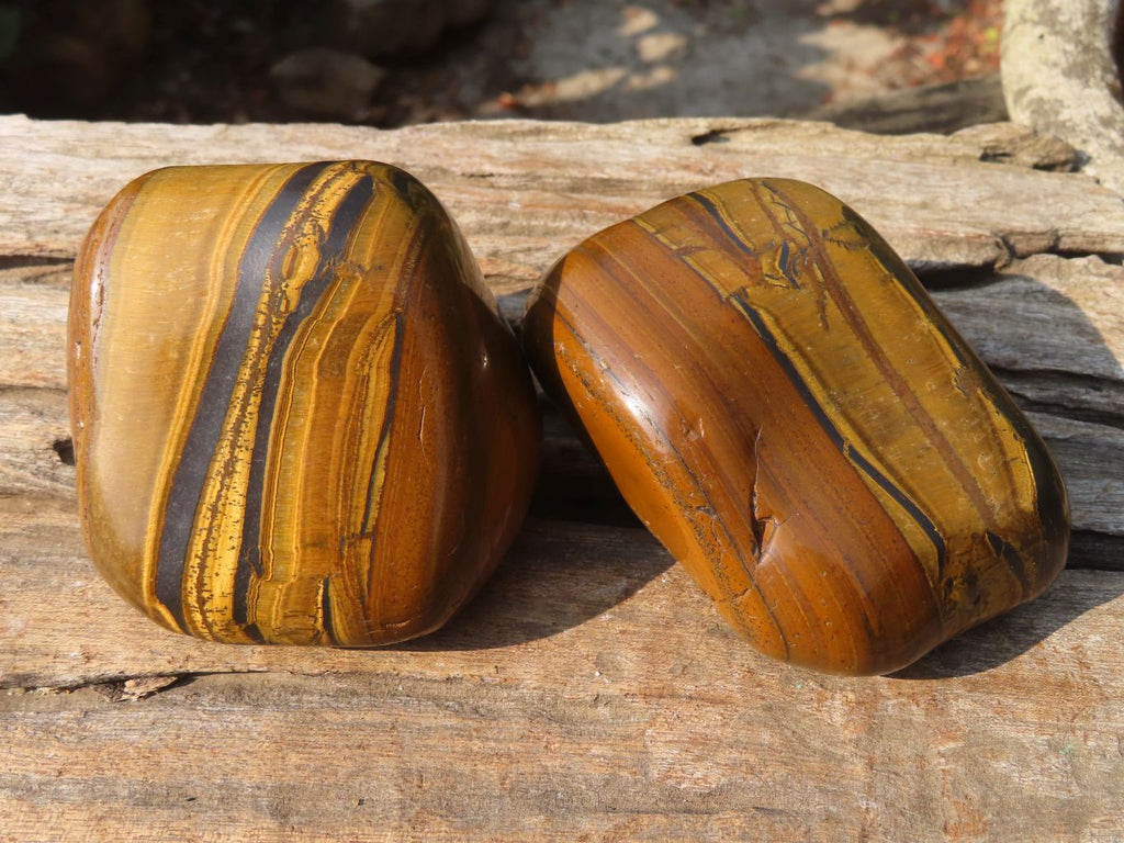 Polished Golden Tigers Eye Free Forms x 2 From Prieska, Northern Cape - Toprock Gemstones and Minerals 
